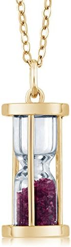 Gem Stone King 18k Gold Plated Silver Hourglass Pendant Jewellery with 0.75 Ct Ruby Dust 18inches Chain
