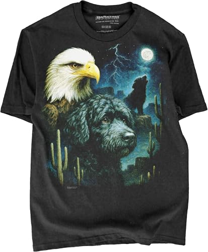 BABATEES Portuguese Water Dog Moonlit Artwork Premium Black Tshirt - 100% Cotton - for Men & Women