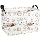 NIETEIN Kid Large Empty Easter Basket Personalized Fabric Bunny Easter Basket for Boy and Girl (Happy Rabbit Easter Egg)