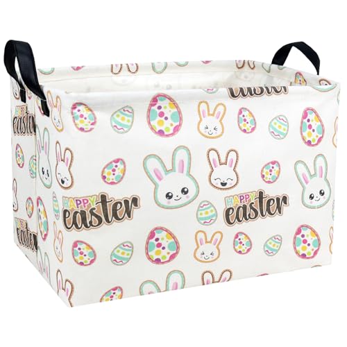 NIETEIN Kid Large Empty Easter Basket Personalized Fabric Bunny Easter Basket for Boy and Girl (Happy Rabbit Easter Egg)