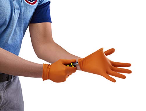Image of Venom Steel Orange Nitrile Gloves, 8 mil Thick, 50 Count, Maximum Grip Textured Disposable Gloves, Puncture and Rip Resistant, Hi-Visibility Orange, One Size Fits Most