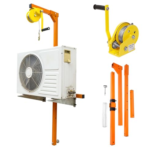 400 LBS Air Conditioning Lifting Tool, 50 FT Height Air Conditioner Lifting Tool with Manual Winch, Air Conditioner Cranes Bracket for Installing Outdoor, Orange
