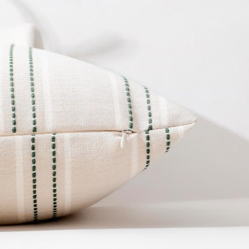 Image of Hckot Stripe Throw Pillow Covers 12x24 Lumbar Dark Green Pillow Covers | Farmhouse Decorative Pillows Textured Cushion Covers for Sofa Couch Bed Living Room Decor