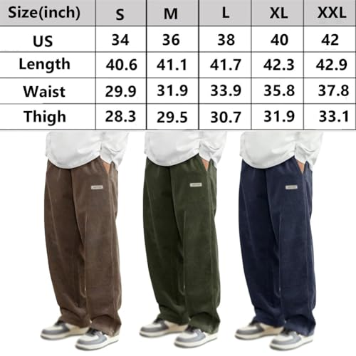 Mens Corduroy Casual Pants, Drawstring Elastic Waist Straight Leg Sweatpants, Fashion Loose Fit Wide Leg Pants2