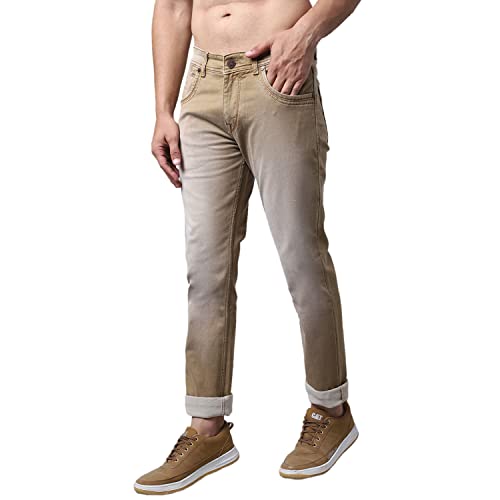 Image of Cantabil Men Khaki Cotton Regular Fit Casual Jeans (P MDNM00250A Khaki)