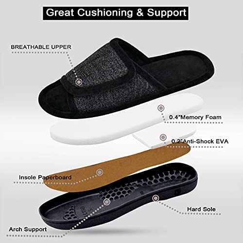 DL Adjustable Men's Memory Foam Slippers, Comfy Indoor Outdoor, Breathable Slide Bedroom Slippers Size 7-144