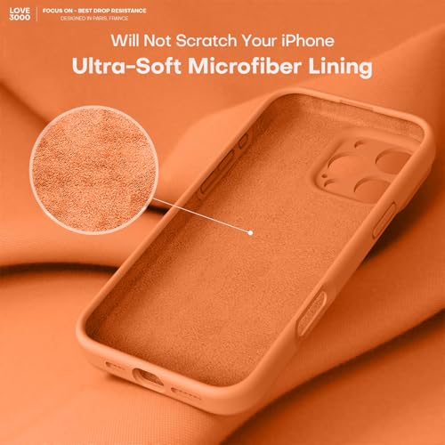 Image of LOVE 3000 Designed for iPhone 16 Pro Case, Premium Silicone with [Soft Anti-Scratch Microfiber Lining] Shockproof Protective Phone Case for Men Women Girls 6.3 inch, Bright Orange