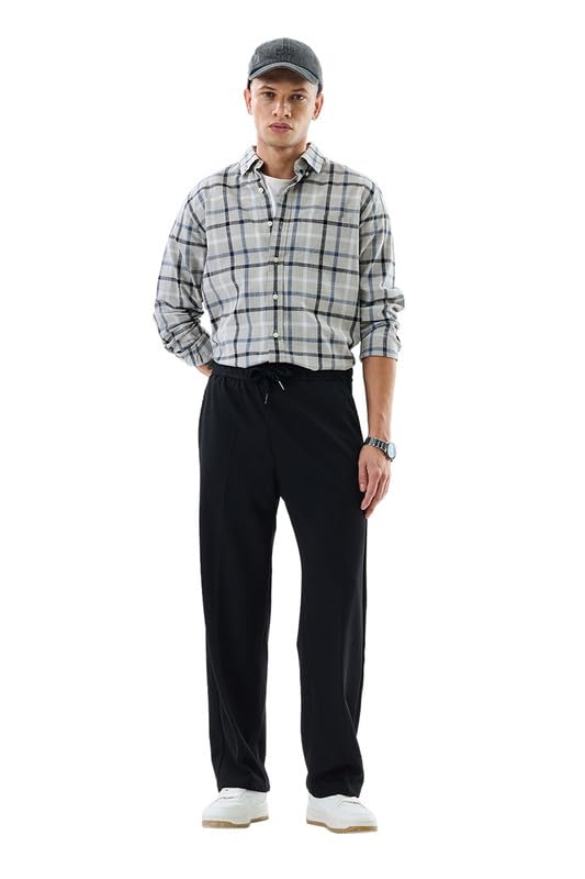 Image of SNITCH Men Trousers Casual Wear | Relaxed Fit, Drawstring Closure, Plain Pattern | Cotton Blend, Full Length, Streetwear Style