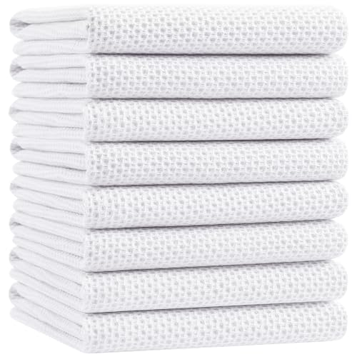 Image of Homaxy 100% Cotton Oversized Waffle Weave Kitchen Dish Towels, Ultra Soft Absorbent Quick Drying Cleaning Towel, 20 x 28 Inches, 8-Pack, White