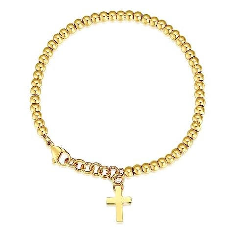JAYUMO 18K Gold Plated Cross Bracelet for Women Jewerly Simple Bead Gold Bracelet for Women (Gold) Cover