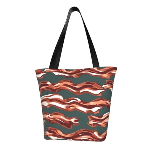 Bacon Pattern Print Lightweight Shoulder Bag Summer Outings Tote Bags Travel Hiking Work Casual Use