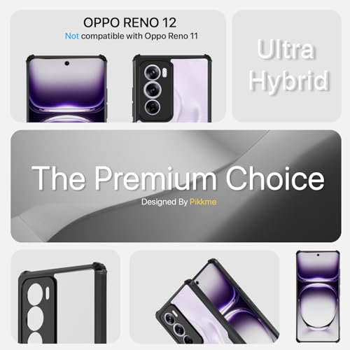 Image of Pikkme Crystal Clear Transparent Back | Ultra Hyrbid | Full Camera Protection | Raised Edge | Bumper Back Case for Oppo Reno 12 5G (Black)