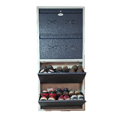 Image of I Double Decker Metal Shoe Rack I Double Lock I Wall Mounted I 4 Shelve (Grey Colour) I Coad LC 2DDL-04 GR I Height 58 Inches, Width 26 Inches, Depth 7.5 InchesI 3 Years Warranty.
