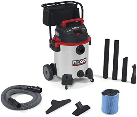 RIDGID 50353 1610RV Stainless Steel Wet Dry Vacuum, 16-Gallon Shop Vacuum with Cart, 6.5 Peak HP Motor, Large Wheels, Pro Hose, Drain, Blower Port