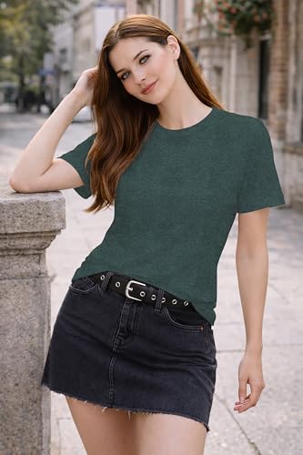 Image of London Hills Tshirt for Woman | Tops for Woman | t Shirt for Woman's Relaxed Fit Round Neck | Tops for Women Western Half Sleeve Melange Textured | Women top's | Women's tees | Women' t Shirt