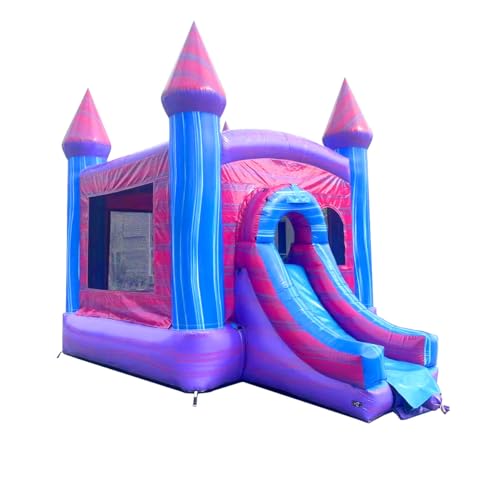 Crossover Inflatable Bounce House with Slide (Without Blower) 18 x 12 x 14.5 Foot Modular Pink Castle Bounce House Combo Waterslide with Basketball Hoop, Water Misting System, Stakes and Storage Bag