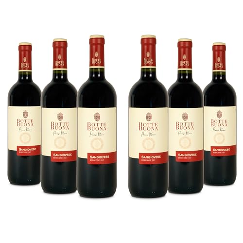 Bottebuona Sangiovese Rubicone IGT – Vino tinto de italiano de Emilia‑Romagna - Caja de 6 botellas, 4500  ml.