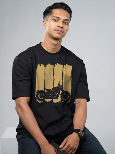 Image of T-Shirt for Men - 100% Cotton Ladakh Motorcycle Rider Half Sleeve Round Neck Graphic Print | Regular & Oversized Fit | 180 /220 GSM | S-5XL | Black, Navy Blue, Olive, Red, White