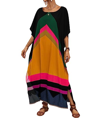 Bsubseach Vestido Kaftán para Mujer Tallas Grandes Traje de baño kaftán Cubierta de Playa Resort Wear Color Naranja Empalmado