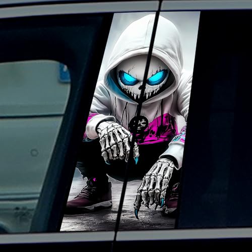 Image of Halloween Cars Body Horror Sticker, Classic Horror Movie Characters Peeking Decal Michae Waterproof Scary Vinyl Stickers for Bumper Car Decals 11in*18.89in (Skull Boy)