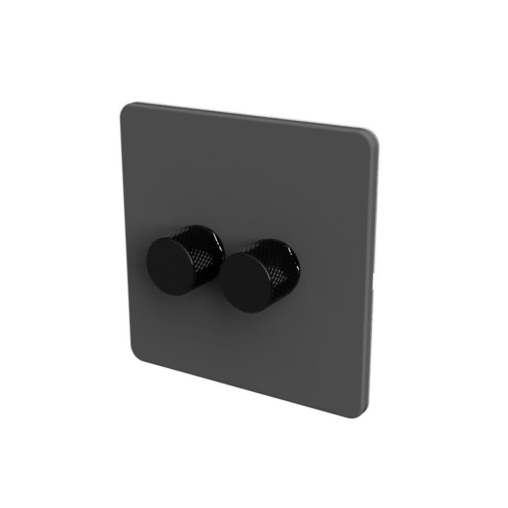 SAMOTECH WIFI Smart DIMMER UK No neutral wire required, compatible with Alexa, Google, Tuya, Smart Life - Grey/Black 2-Gang — image 1