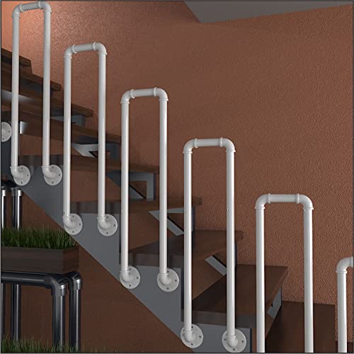 XDAWQP Pasamanos de Escalera de Montaje Lateral de 35 cm a 100 cm, pasamanos de Tubo de Hierro Forjado para escalones Exteriores, piquete de barandilla de transición con Kit de,Blanco 85cm