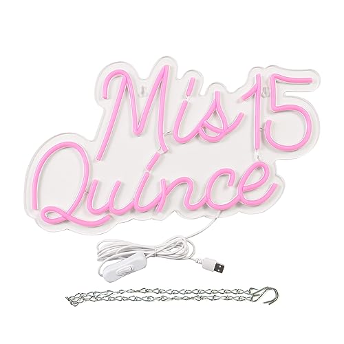 Image of Mis 15 Quinceanera Neon Signs for Wall Decor Neon Lights for Bedroom Led Signs Suitable for Quinceanera Christmas Birthday Party Unique Gift for Lover, 5V Power Adapter, 16.2 * 9.7 Inch(Pink)