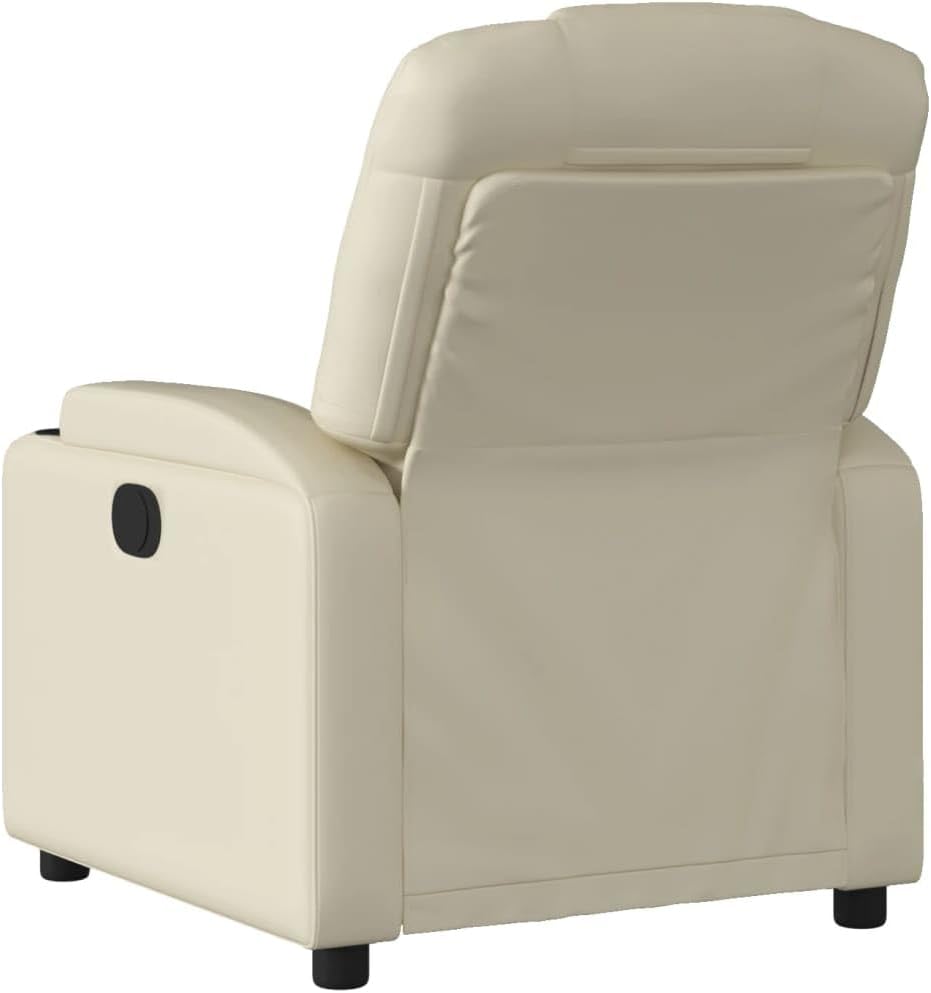 vidaXL Cream Faux Leather Wingback Recliner Chair - Manual Recline Armchair for Living Room, Home Theater with Cup Holders