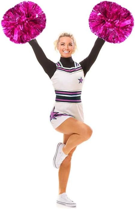 NICOLEKAY 12個パック チアリーディングポンポン バトンハンドル付き レインボー カラフル チアポンポン スポーツチーム