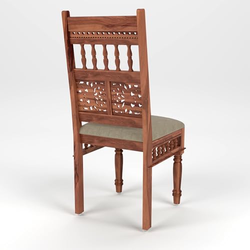 Image of Solid Sheesham Wood Traditional Dining Table 4 Seater Wooden Four Seater Dinning Table with 4 Chairs for Home Chairs with Cushion Dining Room Sets for Restaurants (Natural Finish)