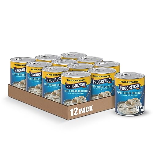 Image of Progresso Rich and Hearty, Three Cheese Tortellini in a Creamy Soup with Spinach, 18.5 oz (Pack of 12)
