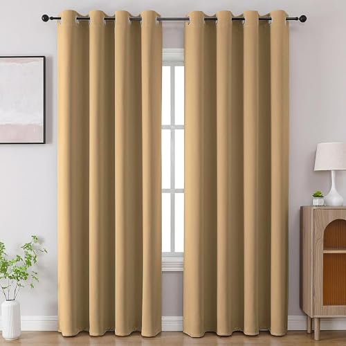 Image of Cortina 80-90% Blackout Solid Window Curtains 5 Feet Set of 2 - Thermal Insulated | Curtain for Living Room | Drapes for Bedroom | (5 Feet, Camel Brown)