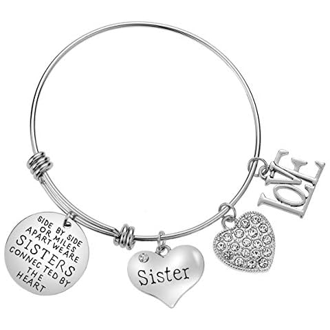 Lcbulu Sister Bracelet Sister Gifts from Sister - Side by Side or Miles Apart We Are Sisters Connected by the Heart, Perfect Birthday Gifts for Sister from Sister (A) Cover