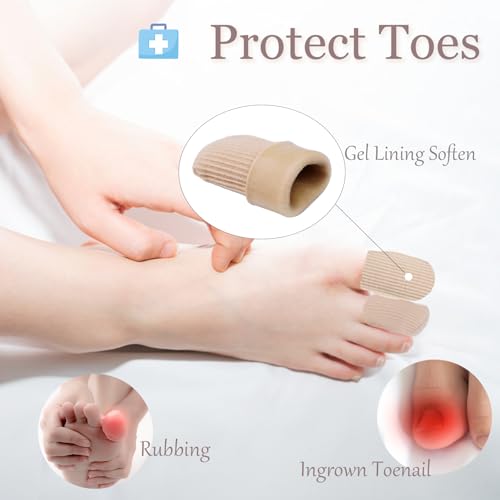 Image of 12 Pcs Toe Protectors Fabric Sleeve Toe Caps Closed Toe Surface, Soft Prevent Corn Callus Relief Pain for Men and Women (Size Large + Size Medium)