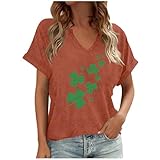 Dyhxuan T-Shirt Damen St. Patrick's Day Kurzarm Oberteile Irischen Kleeblatt Druck T Shirt Casual V-Ausschnitt Bluse Loose Fit Festliche Tshirts