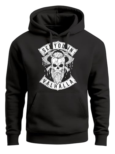 Pull à capuche homme Valhalla Neverless imprimé crâne Odin style Viking