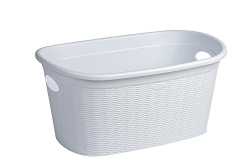Vasca per la biancheria in rattan con manici grandi e volume di 35 litri, dimensioni: 38 x 58 x 28 cm, colore bianco