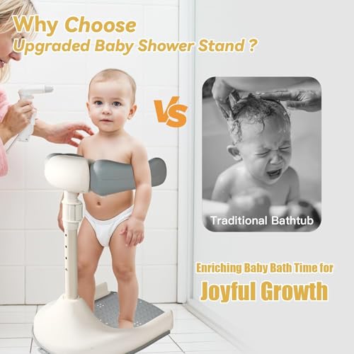 Image of QIUTONG 2025 Baby Shower Stand, Ergonomic Baby Standing Support, Upgraded Anti-Slip Baby Bathtub with Stand for Toddler Standing Up, Anti-Pinch Toddler Bathtub for Shower, Ideal Gifts for Infants