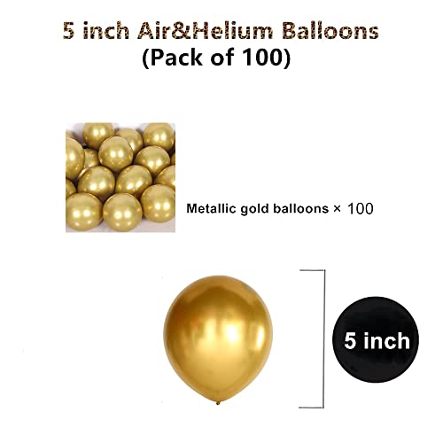 Image of 5 inch Metallic Gold Balloons, 100 pcs Thick Chrome Gold Latex Party Balloons (Metallic Gold)