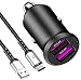 Produktbild Zigarettenanzünder USB Ladegerät mit USB C Ladekabel, Dual QC3.0 Port 36W 7.2A Auto Ladegerät KFZ Ladegerät für Samsung Galaxy S20 A51 A20e M31 Huawei P30 Moto g9 Play Xiaomi Note 8 Pro