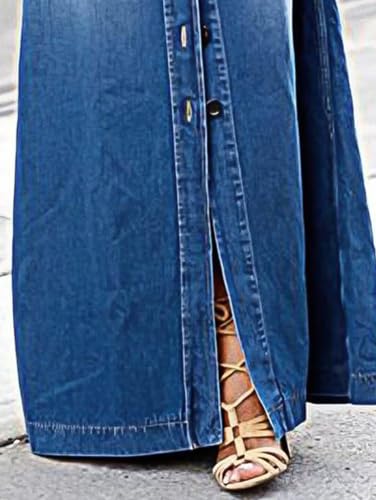 Flamingals A-Line High Rise Vintage Flap Pocket Button Down Maxi Denim Skirt Without Belt2