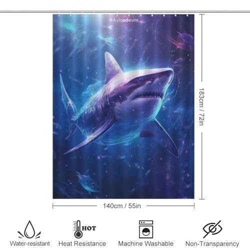 Rideau de douche tissu polyester imperméable 140x183 cm lavable motif requin