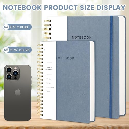 Image of Spiral Notebook - 8.5 x 10.98 Inch Large Hard Cover Notebook with Elastic Band & Pocket, 180 Pages, Lay Flat Wirebound Journal for Work, School, Planning & Note Taking ReefBlue