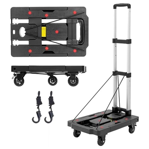 Pejevir Carretilla Plegable, Plataforma Carro hasta 150KG, Carro de Transporte con Rueda Silenciosa Mango Ajustable elásticapara Viajes de Compras móviles