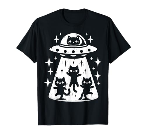 Gato UFO Secuestro Divertido Gatito Gatito Alien Niñas Niños Mujeres Camiseta