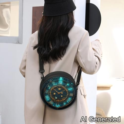 Image of Women Novelty Round Clock Shape Zippered Clock Purses for Women Tote Handbag Shoulder Bag, Gift for Mom Girlfriend