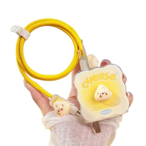Image of Compatible with iPhone Cute Cat Charger Case Cover | Cartoon Character Silicone Charger Case Cover for 18-20W 360 Degree Full Protection Cover (Cheese Yellow)