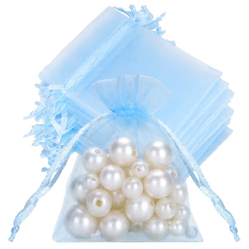 Image of joycraft 50Pcs Sheer Organza Bags with Drawstring, 2.7x3.5 In Blue Small Mesh Gift Wrapping Bags, Jewelry Organza Pouch, Sheer Party Favor Bag for Wedding, Bridal Shower, Birthday, Baby Shower
