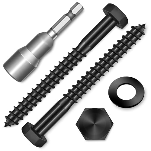 (10-Set) 3/8 x 3-1/2" Lag Screws, Stainless Steel Heavy Duty Hex Head Lag Bolts for Wood, Commercial/Industrial Grade 1/4 Bolts, Mounting Screws Bolts Kit, Black Oxided by Marysino