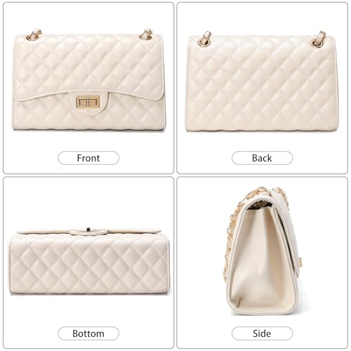 Image of Quilted Leather Crossbody Bags for Women Trendy Ladies Shoulder Purse Satchel HandBag with Chain Strap